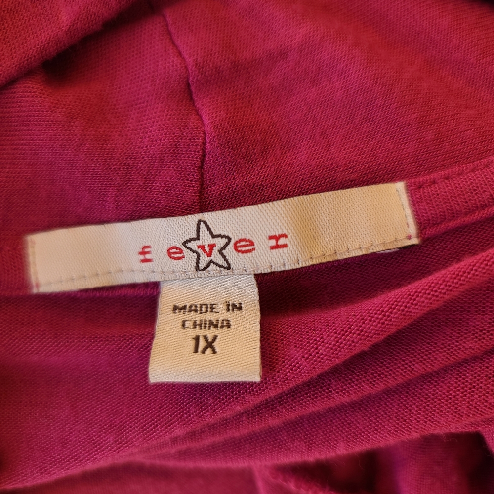 FEVER Raspberry Pink Faux Wrap Top 1X Draped Front Long Sleeve Knit Blouse - Picture 11 of 15